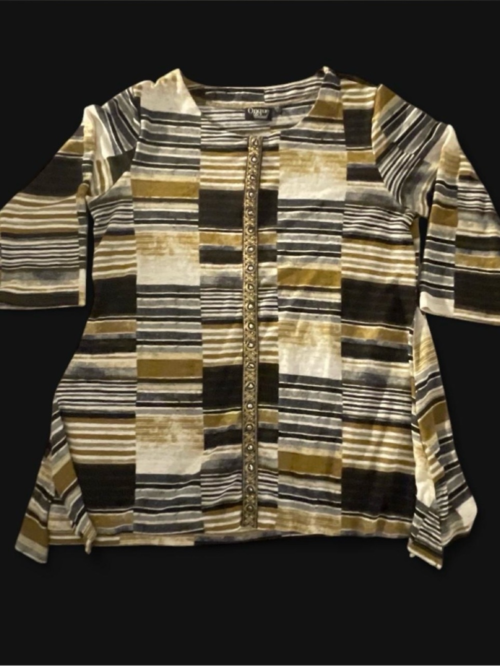 Striped Embellished Front Women’s Tunic Top — Multi-Color